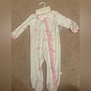 Milkberry pink ballerina bamboo 2 way zipper footie pj with ruffles 6-9 months